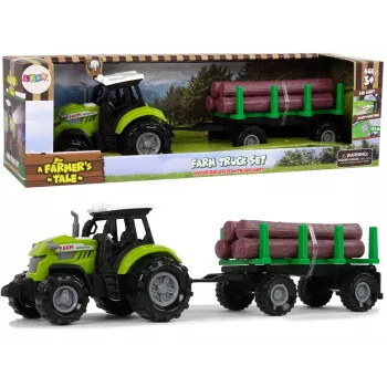 LEAN TOYS zaļš traktors ar baļķu piekabi un skaņas efektiem