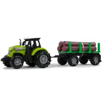 LEAN TOYS zaļš traktors ar baļķu piekabi un skaņas efektiem