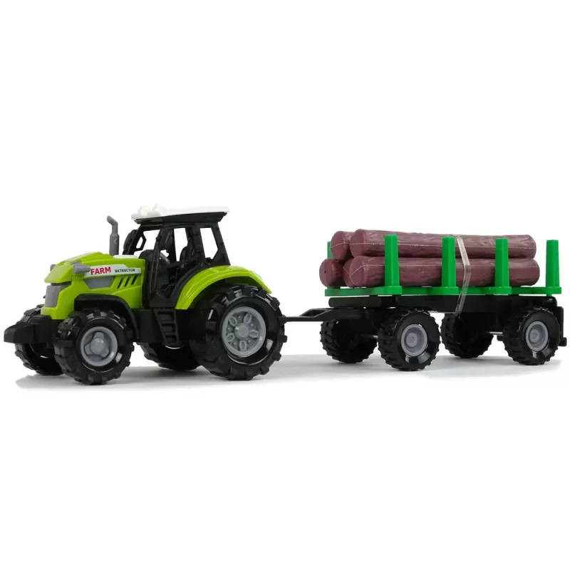 LEAN TOYS zaļš traktors ar baļķu piekabi un skaņas efektiem