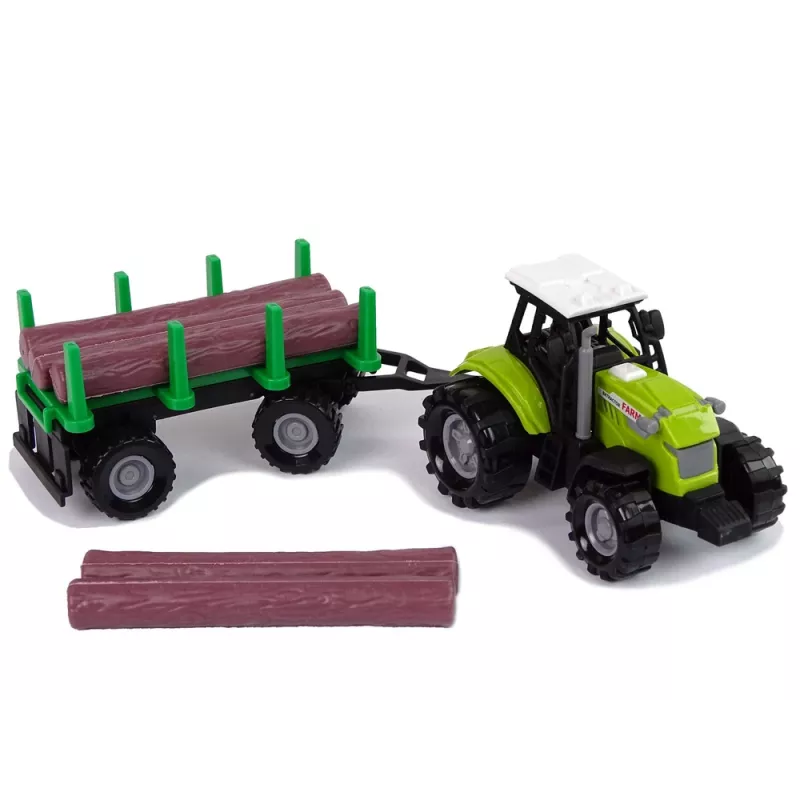 LEAN TOYS zaļš traktors ar baļķu piekabi un skaņas efektiem