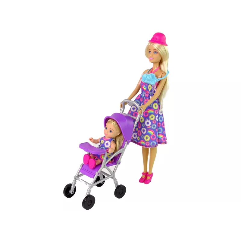 LEAN TOYS Rotaļlietu ratiņu komplekts ar aksesuāriem – rozā rati ar mīkstu lelli, barošanas pudelīti, segu un somu