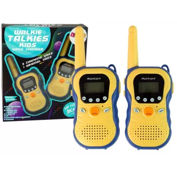 LEAN TOYS Rācijas bērniem dzeltenas - PMR446 divvirzienu radio komplekts ar 8 kanāliem, līdz 3 km diapazonu, apgaismotu LCD, lukturīti, VOX, jostas klipsi - 2 vienības