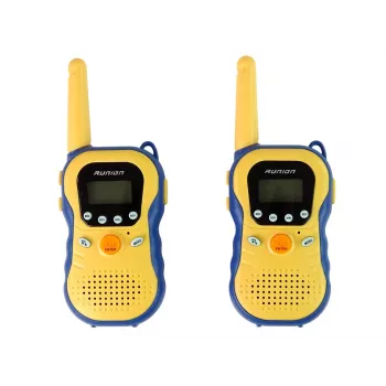 LEAN TOYS Rācijas bērniem dzeltenas - PMR446 divvirzienu radio komplekts ar 8 kanāliem, līdz 3 km diapazonu, apgaismotu LCD, lukturīti, VOX, jostas klipsi - 2 vienības