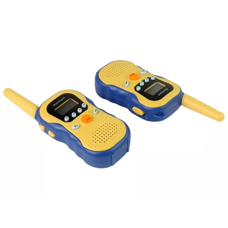 LEAN TOYS Rācijas bērniem dzeltenas - PMR446 divvirzienu radio komplekts ar 8 kanāliem, līdz 3 km diapazonu, apgaismotu LCD, lukturīti, VOX, jostas klipsi - 2 vienības