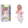 LEAN TOYS lelle ar knupīti, vienradža bodiju, rozā segu un aksesuāriem, 35 cm