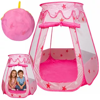 LEAN TOYS Bērnu rotaļu telts, sausais baseins, bumbiņu baseins, dārza istaba, zvaigznes, rozā