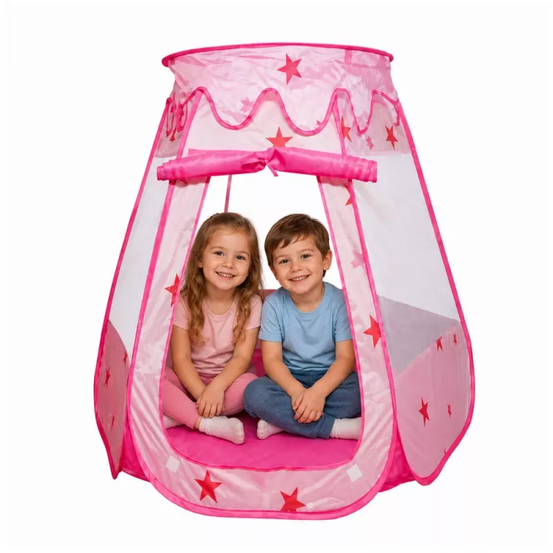 LEAN TOYS Bērnu rotaļu telts, sausais baseins, bumbiņu baseins, dārza istaba, zvaigznes, rozā