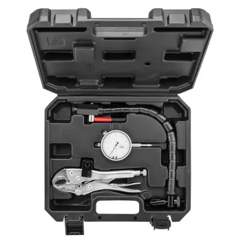 NEO TOOLS TOP-11-130 Bremžu disku radiālās izskrējiena pārbaudes komplekts ar 0,01 mm ciparnīcas indikatoru, 60 kg magnētisko pamatni, elastīgu sviru