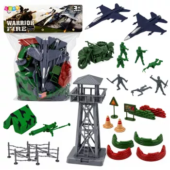 LEAN TOYS militārais komplekts ar karavīru figūrām, militārajiem transportlīdzekļiem, torni un aksesuāriem, 72 gab.