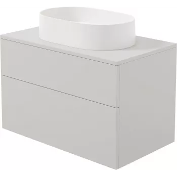 DEANTE pie sienas montējama vannas istabas mēbeļu komplekts ar integrētu granīta izlietni 55x35 cm, spīdīgi balts