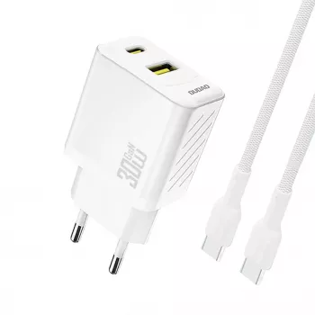 Dudao A27TCEU PD 30W GaN USB-A USB-C sienas lādētājs ar USB-C kabeli - balts