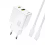 Dudao A27TCEU PD 30W GaN USB-A USB-C sienas lādētājs ar USB-C kabeli - balts