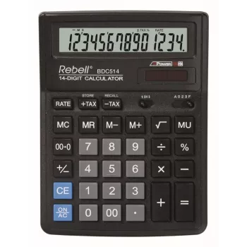 REBELL RE-BDC514 BX galda kalkulators 12 ciparu ar divkāršu barošanu melns/sudrabs