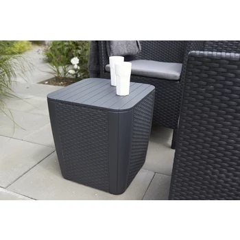 KETER Dārza galds/uzglabāšanas kaste Luzon Flat Wicker, pelēka