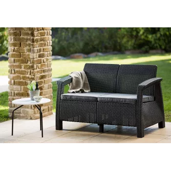 KETER dārza dīvāns divvietīgs Corfu Love Seat pelēks