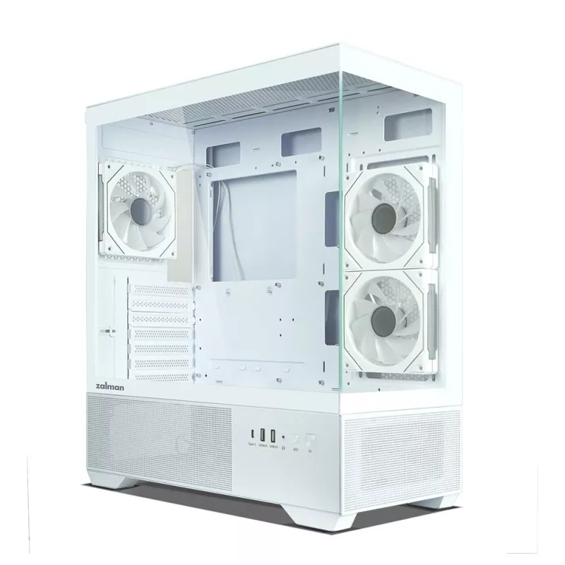 Zalman CHRONIX V2 balts ATX Mid Tower datora korpuss ar 3 x 120mm ARGB ventilatoriem, rūdīta stikla sānu panelis