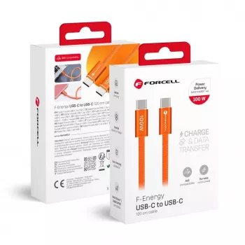 Forcell kabelis USB C uz USB C Forcell F-Energy QC4.0 PD 5A 100W Cafule krāsa 1,2 m ACYH23 oranžs