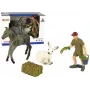 LEAN TOYS dzīvnieku figūru komplekts zirgs, pelēkais zaķis, fermeris