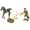 LEAN TOYS dzīvnieku figūru komplekts zirgs, pelēkais zaķis, fermeris