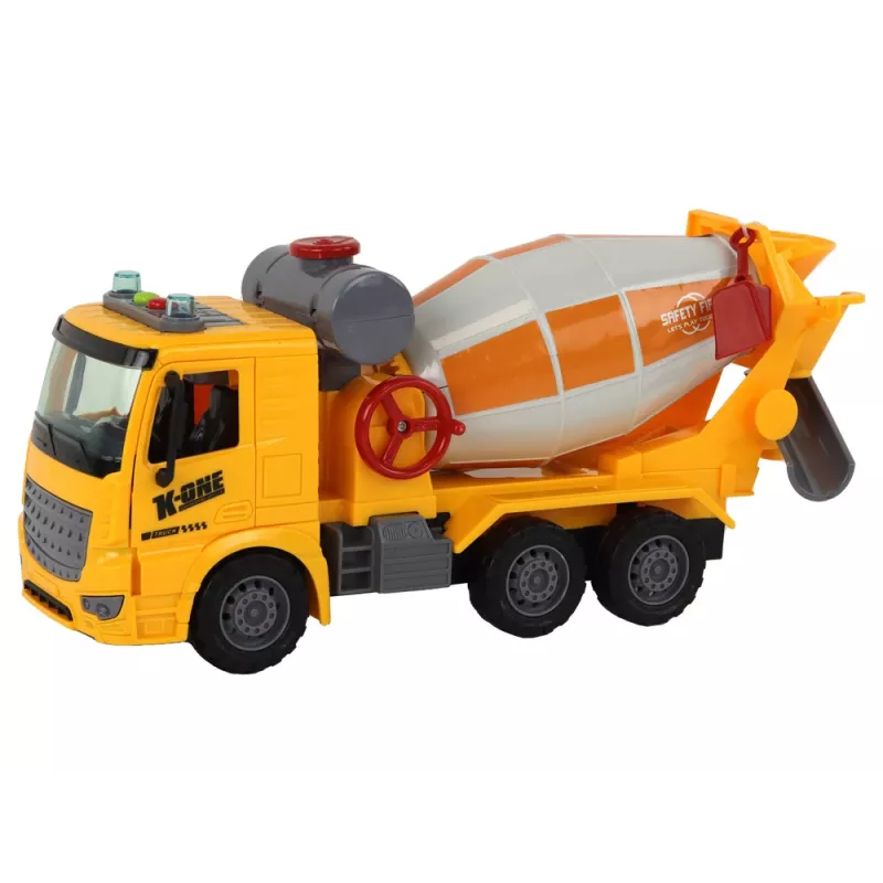 LEAN TOYS Betona maisītāja mašīna ar rotējošu bumbieri, skaņa, gaisma, dzeltena 1:16