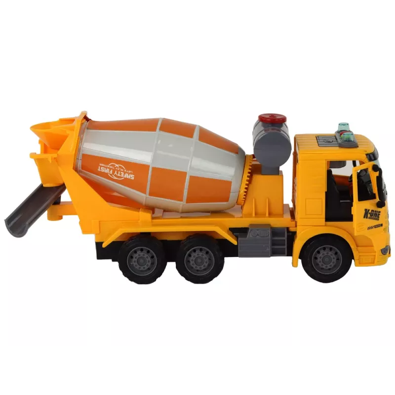 LEAN TOYS Betona maisītāja mašīna ar rotējošu bumbieri, skaņa, gaisma, dzeltena 1:16