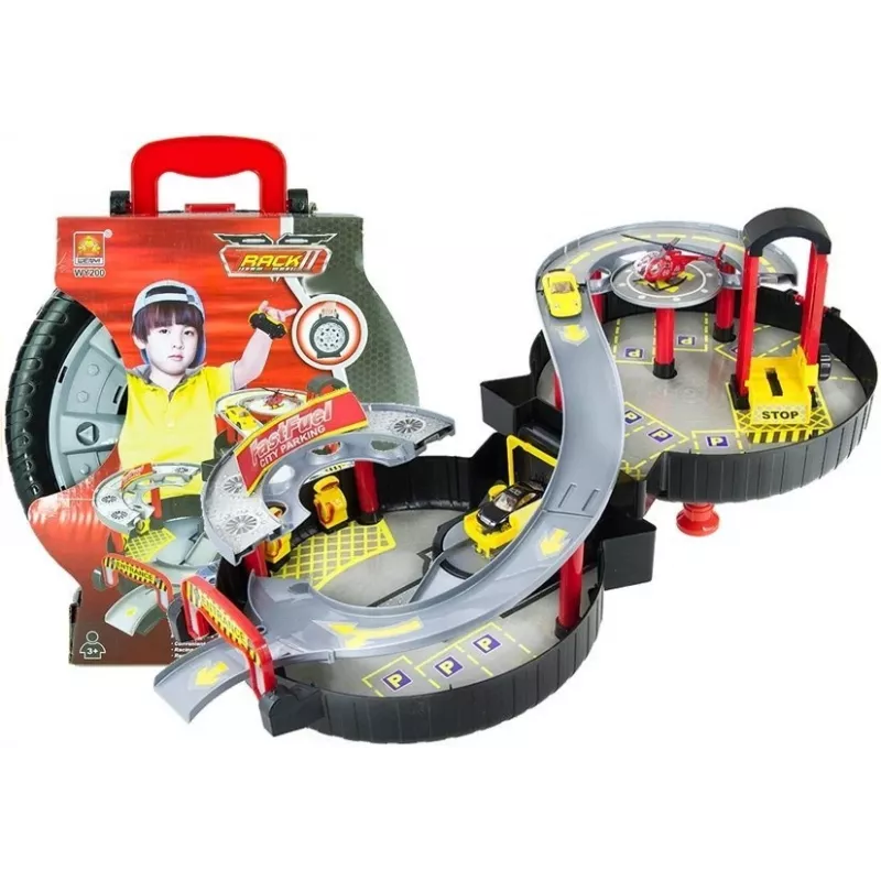 LEAN TOYS Rotaļu autostāvvieta koferis Circle divlīmeņu