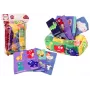 LEAN TOYS mīkstā salvetes kastīte ar 6 audumiem un 3 čaukstošām krāsainām salvetēm