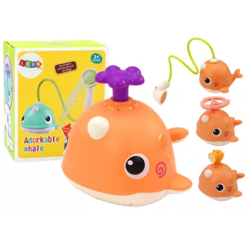 LEAN TOYS Vaļa vannas rotaļlieta 3 uzgaļi oranža