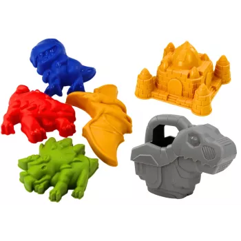 LEAN TOYS Smilšu spaiņa komplekts ar dušu, lāpstiņu, grābekli, veidnēm, dinozauriem