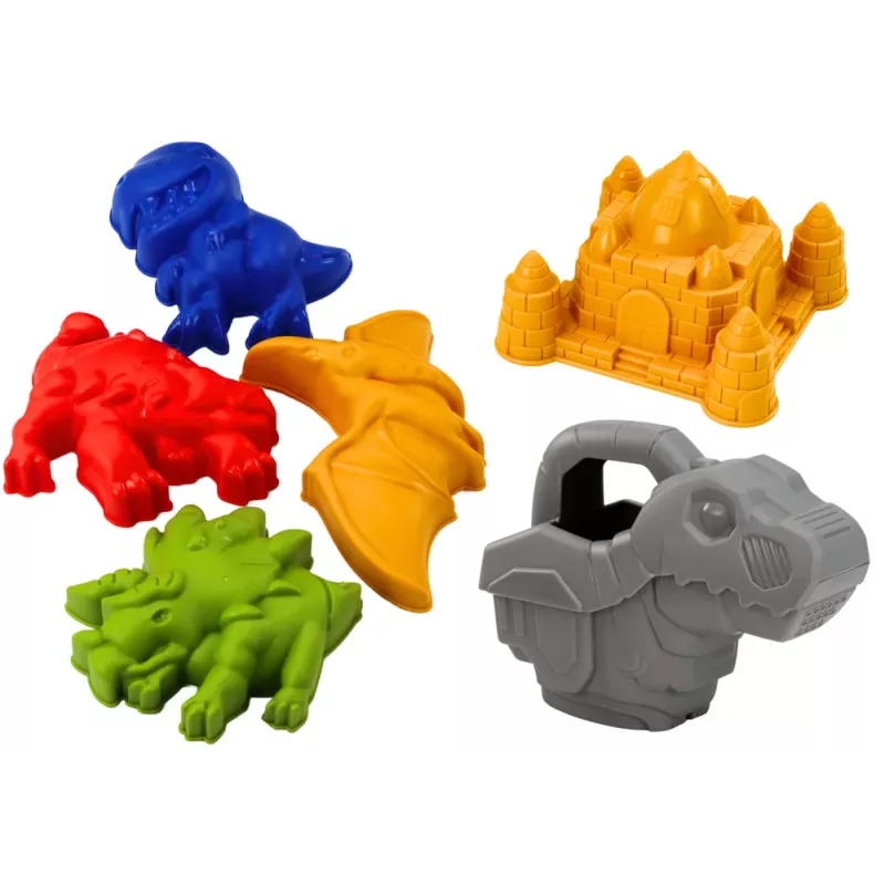 LEAN TOYS Smilšu spaiņa komplekts ar dušu, lāpstiņu, grābekli, veidnēm, dinozauriem