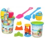LEAN TOYS Smilšu rotaļlietu komplekts, spainis, smilšu dzirnaviņas, lejkanna, krāsainas veidnes