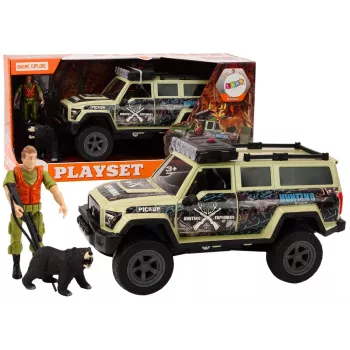 LEAN TOYS bezceļa medību auto Hunter Bear ar gaismām un skaņām, bēšā krāsā