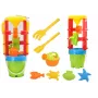 LEAN TOYS 18546 Smilšu rotaļlietu komplekts ar lielu dzirnaviņu, spaini un krāsainām formiņām – 7 daļu pludmales un smilšu kastes rotaļu komplekts bērniem no 12 mēnešiem