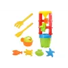 LEAN TOYS 18546 Smilšu rotaļlietu komplekts ar lielu dzirnaviņu, spaini un krāsainām formiņām – 7 daļu pludmales un smilšu kastes rotaļu komplekts bērniem no 12 mēnešiem