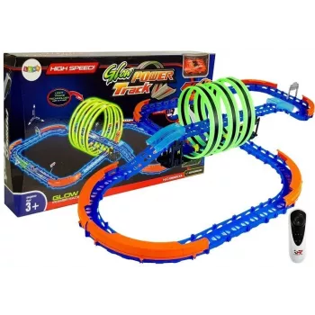 LEAN TOYS sacīkšu trase, kas spīd tumsā, ar cilpām un tālvadības automašīnu