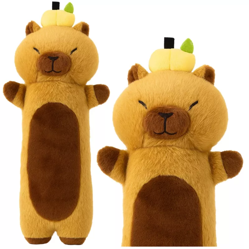 LEAN TOYS Plīša Kapibaras Maskota ar Augļu Oblongu Spilvenu Rullīti Brūns 45cm
