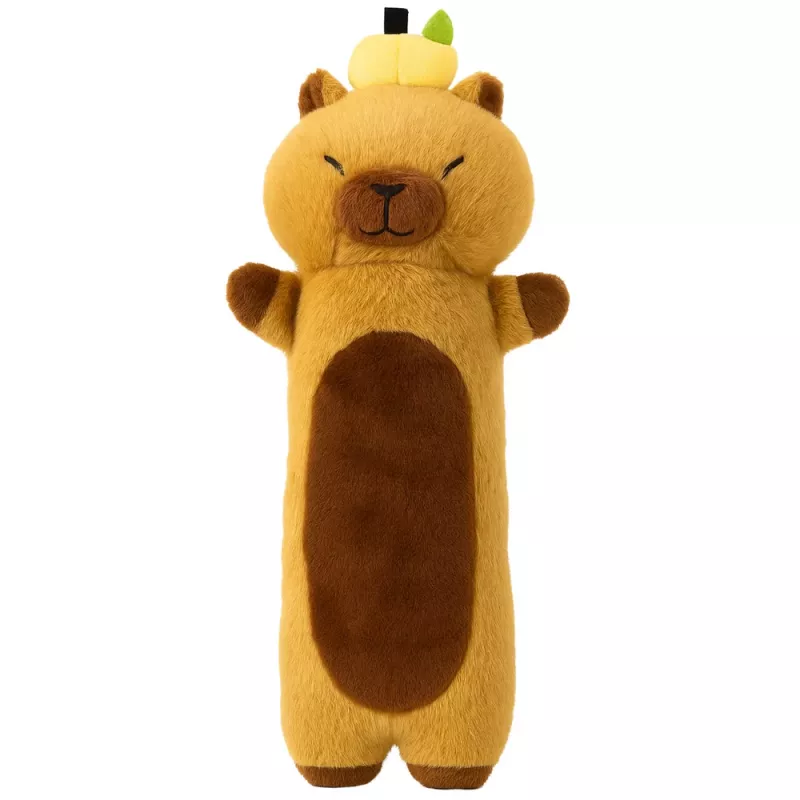 LEAN TOYS Plīša Kapibaras Maskota ar Augļu Oblongu Spilvenu Rullīti Brūns 45cm