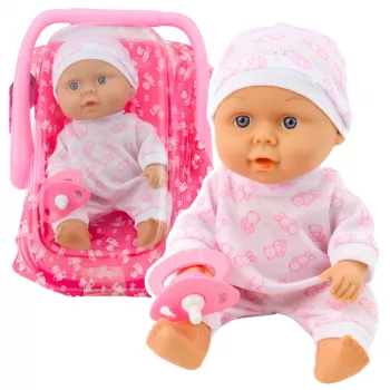 LEAN TOYS lelle ar pārnēsāšanas somu, pidžamu, cepurīti un knupīti, rozā