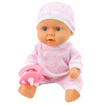 LEAN TOYS lelle ar pārnēsāšanas somu, pidžamu, cepurīti un knupīti, rozā