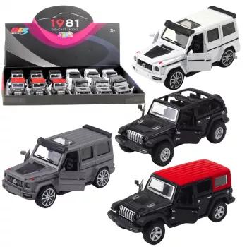 LEAN TOYS bezceļa SUV auto metāla atsperu piedziņa atveramās durvis asorti