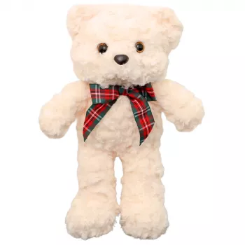 LEAN TOYS Plīša maskots mīkstais rotaļu lācis ar bantīti balts 30cm