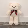 LEAN TOYS Plīša maskots mīkstais rotaļu lācis ar bantīti balts 30cm