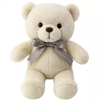 LEAN TOYS Plīša maskots Mīkstais rotaļu lācis ar bantīti Happy Every Day Balts 55cm