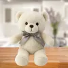 LEAN TOYS Plīša maskots Mīkstais rotaļu lācis ar bantīti Happy Every Day Balts 55cm