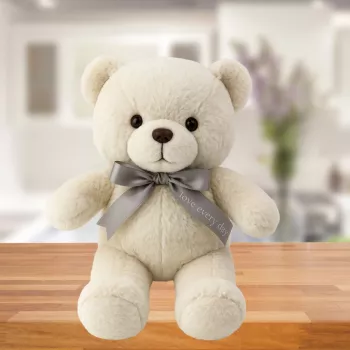 LEAN TOYS Plīša maskots Mīkstais rotaļu lācis ar bantīti Happy Every Day Balts 55cm