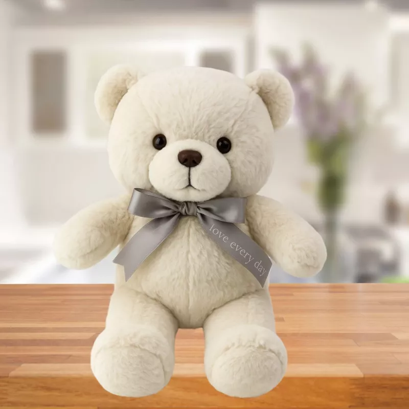 LEAN TOYS Plīša maskots Mīkstais rotaļu lācis ar bantīti Happy Every Day Balts 55cm