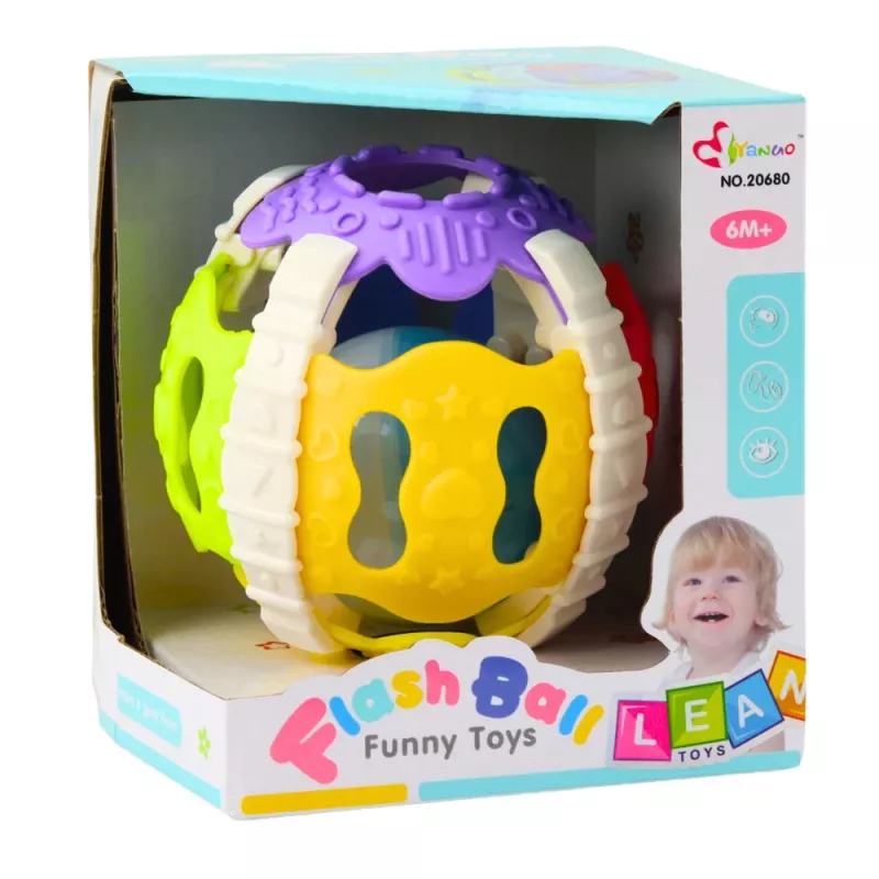 LEAN TOYS Sensorā bumbiņa zīdaiņiem, gumijas, ar gaismām un skaņām, krāsaina