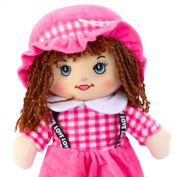 LEAN TOYS Lupatu lelle Mīkstā rotaļlieta Rūtaina kleita Rozā 35 cm