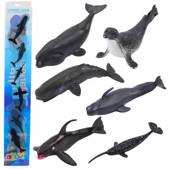 LEAN TOYS Mini figūru komplekts Jūras dzīvnieki Zīdītāji Orka Foto Delfīns 6-8cm 6gab