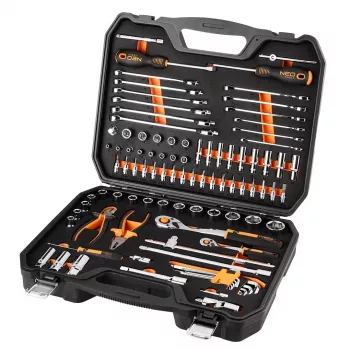 NEO TOOLS 1/2 inch un 1/4 inch uzgriežņu atslēgu komplekts, 95 gab., CrV, EVA putu ieliktnis